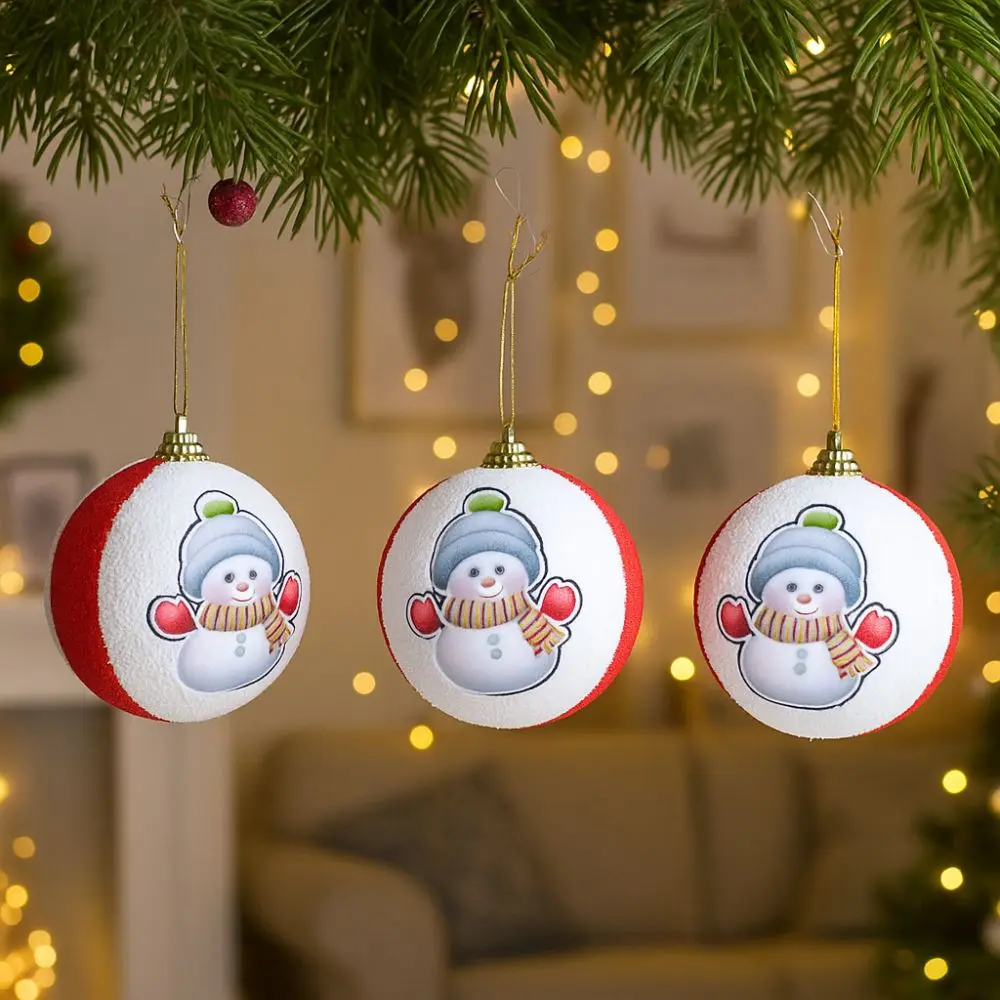 3PCS/SET Flocked Christmas Tree Ornament Cartoon Shimmer Xmas Tree Hangings Snowman/Santa Claus/Elk Colorful