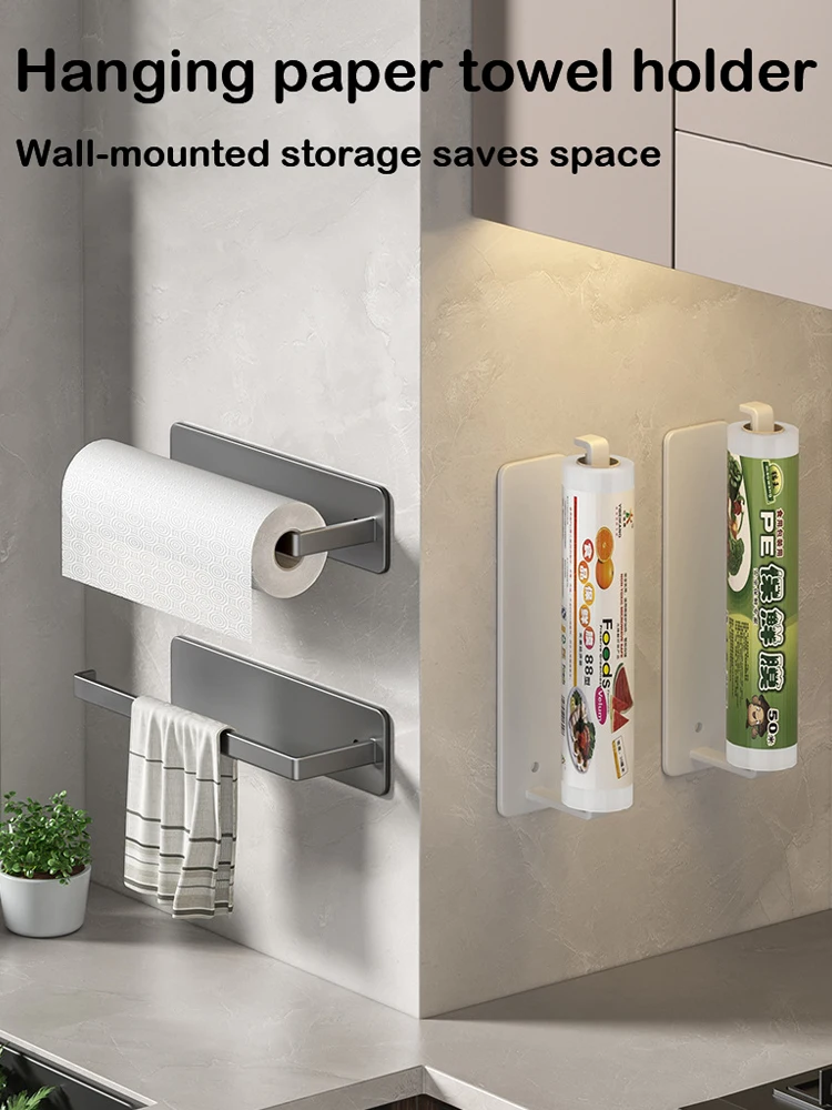 Kitchen Paper Towel Holder Wall Mount Nail-Free Kitchen Bathroom Toilet Lengthen Storage Rack Towel rack Self-Adhesive Roll Rack 6