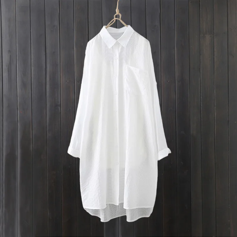 Summer Shirt Mid-length Vermicelli Striped Top Loose and Fashionable Cardigan Sunscreen Thin Jacket 2