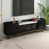 TV Stand for 65 Inch Television, with Faux Marble Top, Entertainment Center w/Storage and Fluted Glass,Media Console Table,Black 1