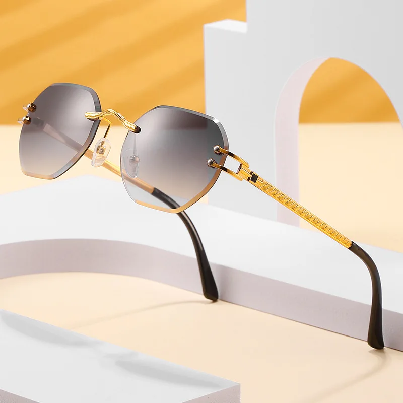 

Retro Polygon Round Women Sunglasses Fashion Rimless Clear Ocean Gradient Lens Eyewear Metal VintageShades UV400 Men Sun Glasses