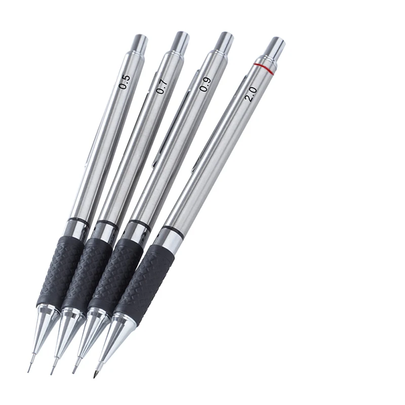 Metal Mechanical Pencil set with pencil grip Leads Art Drawing Student Office Supplies 0.5/0.7/0.9/2.0mm Automatic Pencil 5