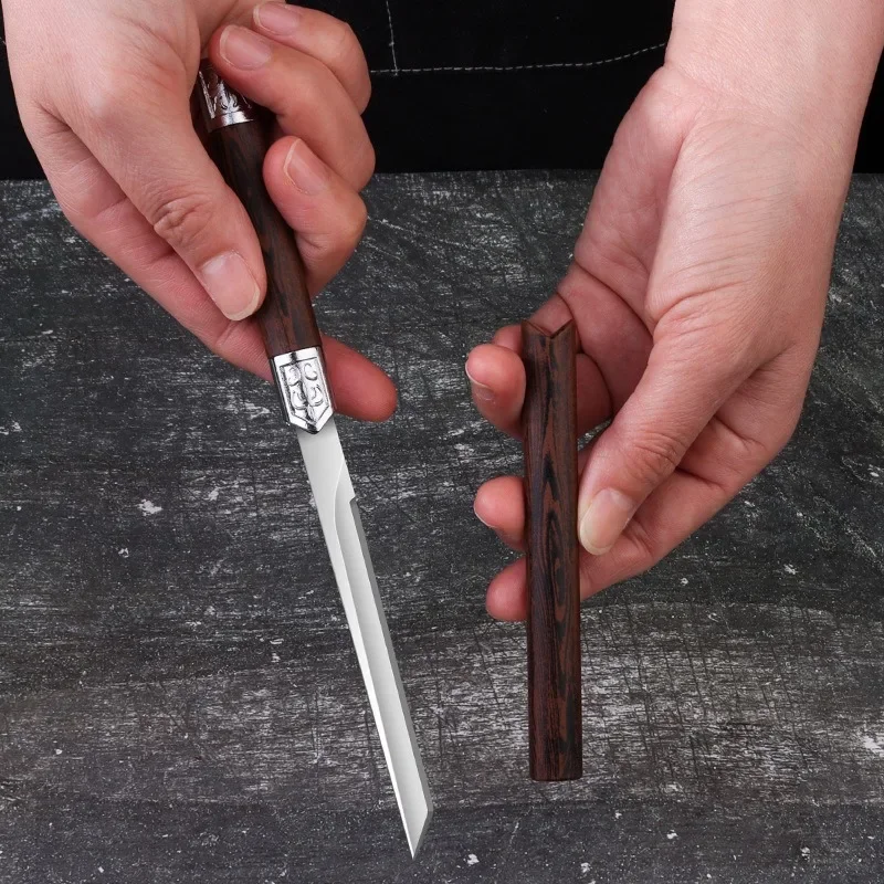 Stainless Steel Mongolian Kitchen Hand Knife w/Cover 4