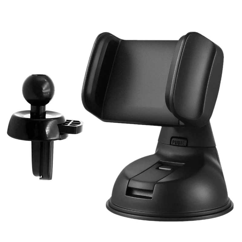 

Black ABS Plastic Universal Car 360° Rotatable Air Vent Phone Mount Holder with Clip Suction Cup