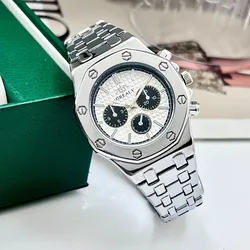 Men's Trendy Fashion Steel Belt Quartz Watch with Three - Eye Design (White)