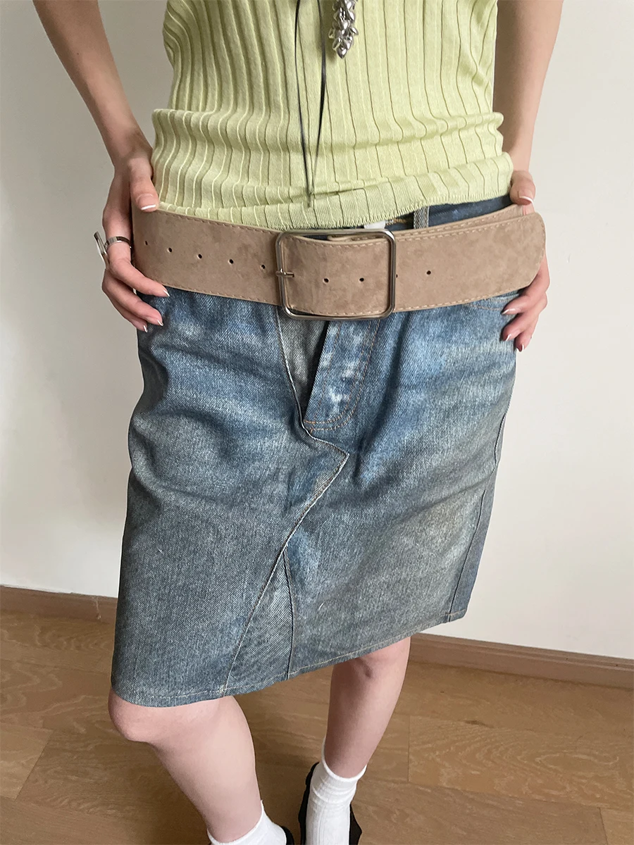 Vintage-Inspired Marbled Brown Wide Waist Belt with Decorative Design