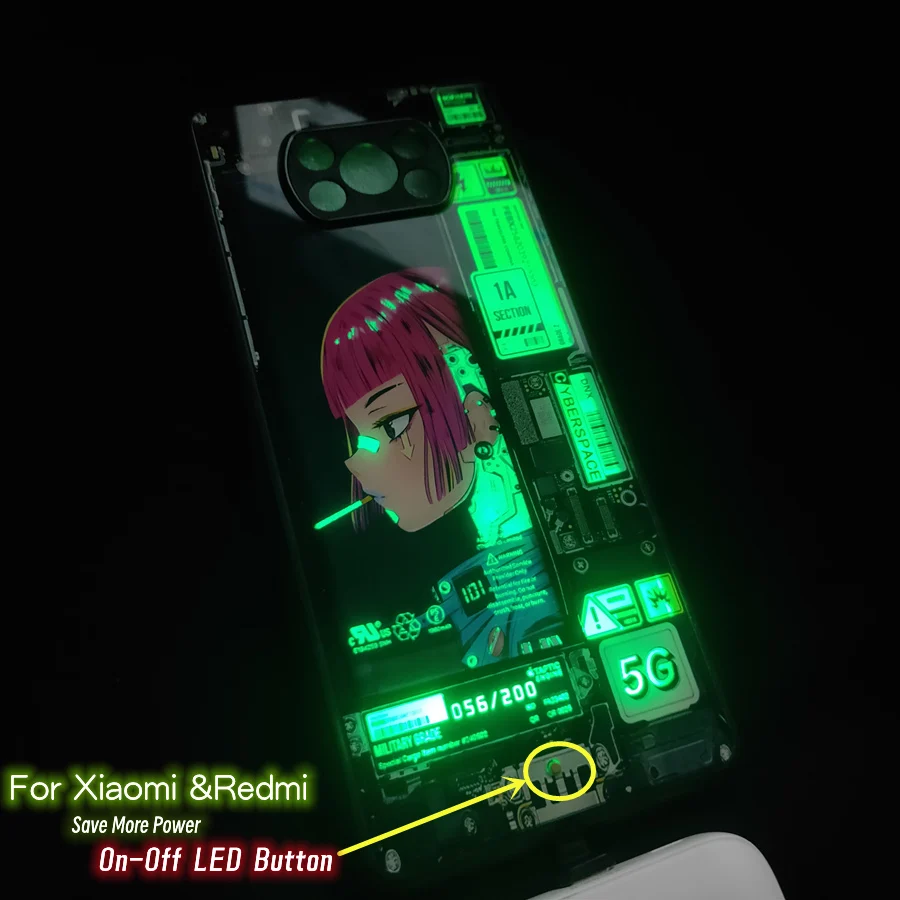 

For Xiaomi POCO X5 X4 F5 Pro F4 GT F3 On Off LED Selfie Light Phone Case For Redmi Note 12 11 Pro 5G 10s 10 Pro 4G Glass Capa