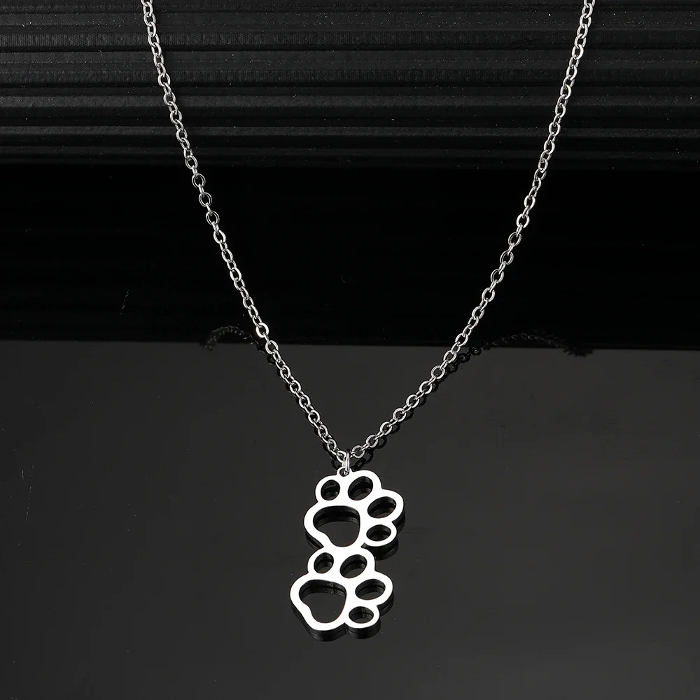 Stainless Steel Necklaces Cartoon Dog Paw Cute Pendants Chain Fashion Choker - PeticaDeals