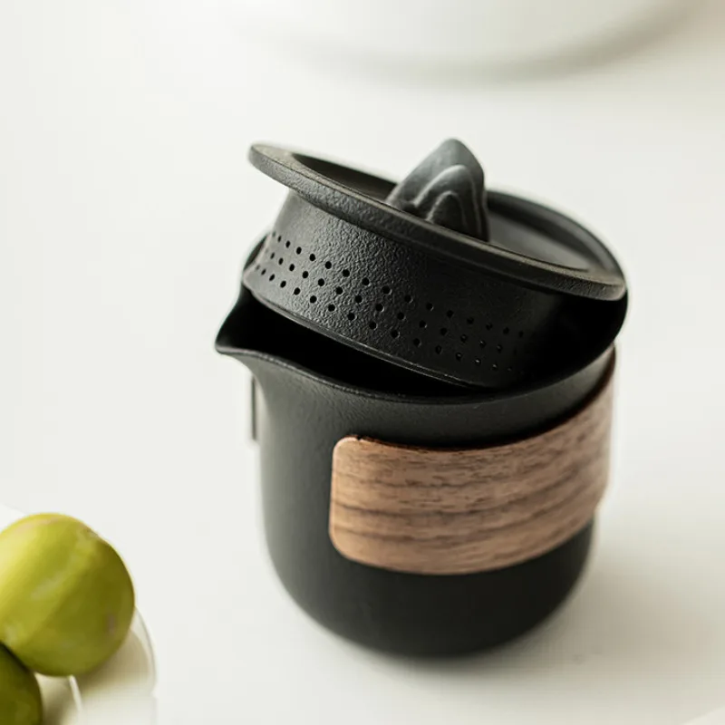 Zen Black Mountain Glass Portable Travel Tea Set Kit 1 Pot 3 Cups Tea Maker Filter Kit Stock Bags Teaware Supplies Decoration