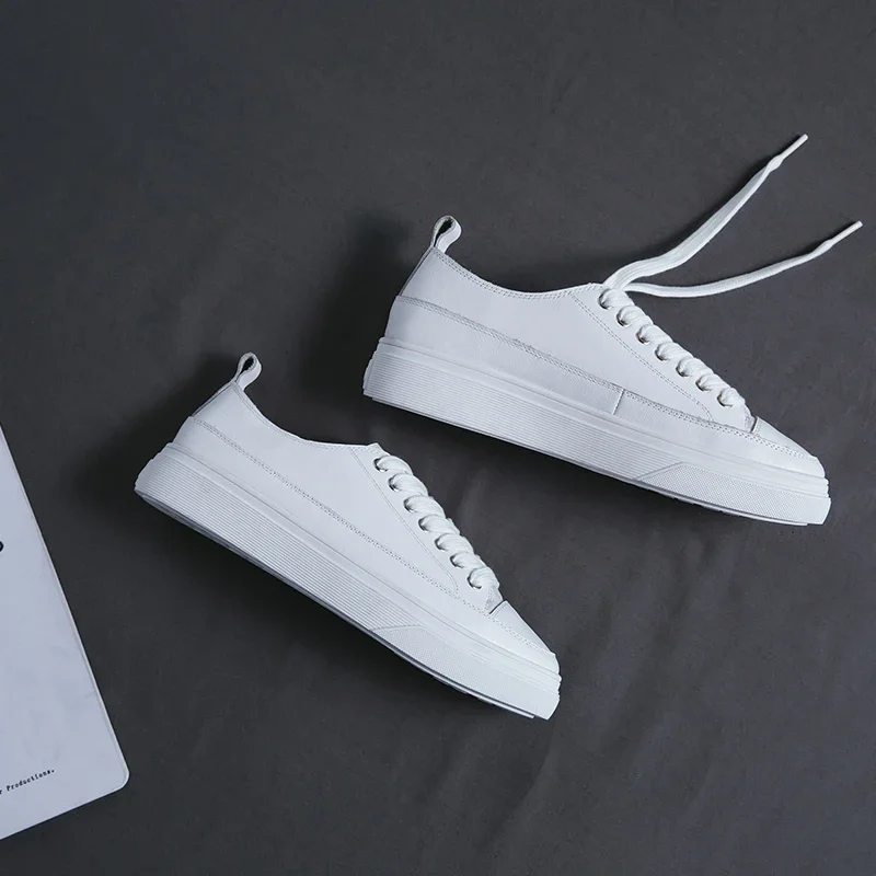 VANGULL Genuine Leather shoes autumn cow leather flat bottom loafers white shoes ladie sneakers Vulcanized