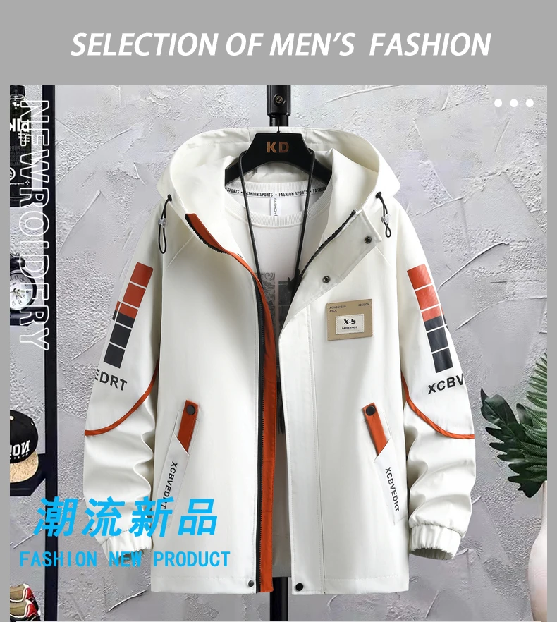 Hochwertige Herren-Freizeitjacken mit Kapuze 2026 Frühling Herbst Windbreaker Oberbekleidung Lockere Mäntel Jugend-Oberteile Kleidung Übergröße M-4XL – Detail 1