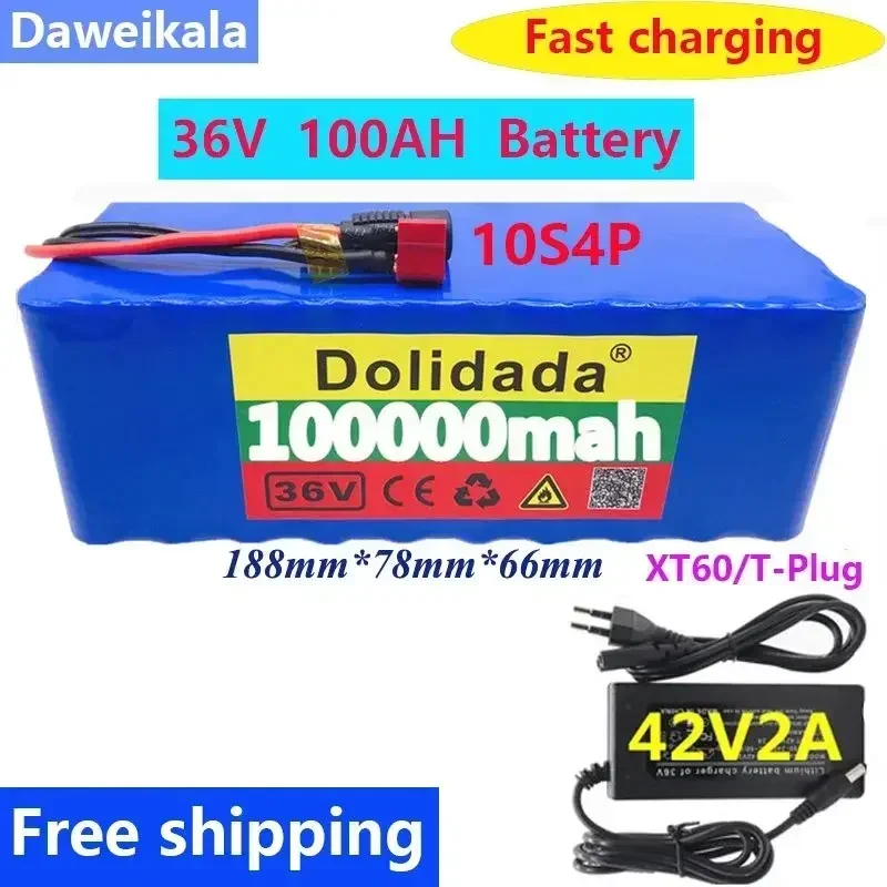 

New 2023 36V Battery10S4P 18650 100Ah Battery Pack 1000W High Power Battery 42V 100000mAh Ebike Electric Bike BMS+42V2A Charger
