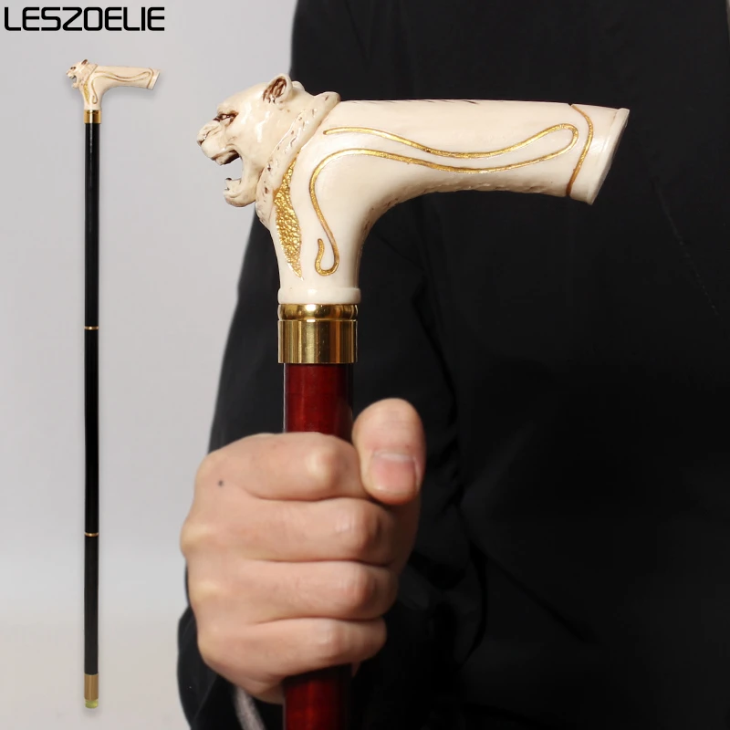

96cm Leopard-Head Resin Handle With Gold Lines For Men German Beech Wooden Walking Stick Women Party Fashion Decorative Canes