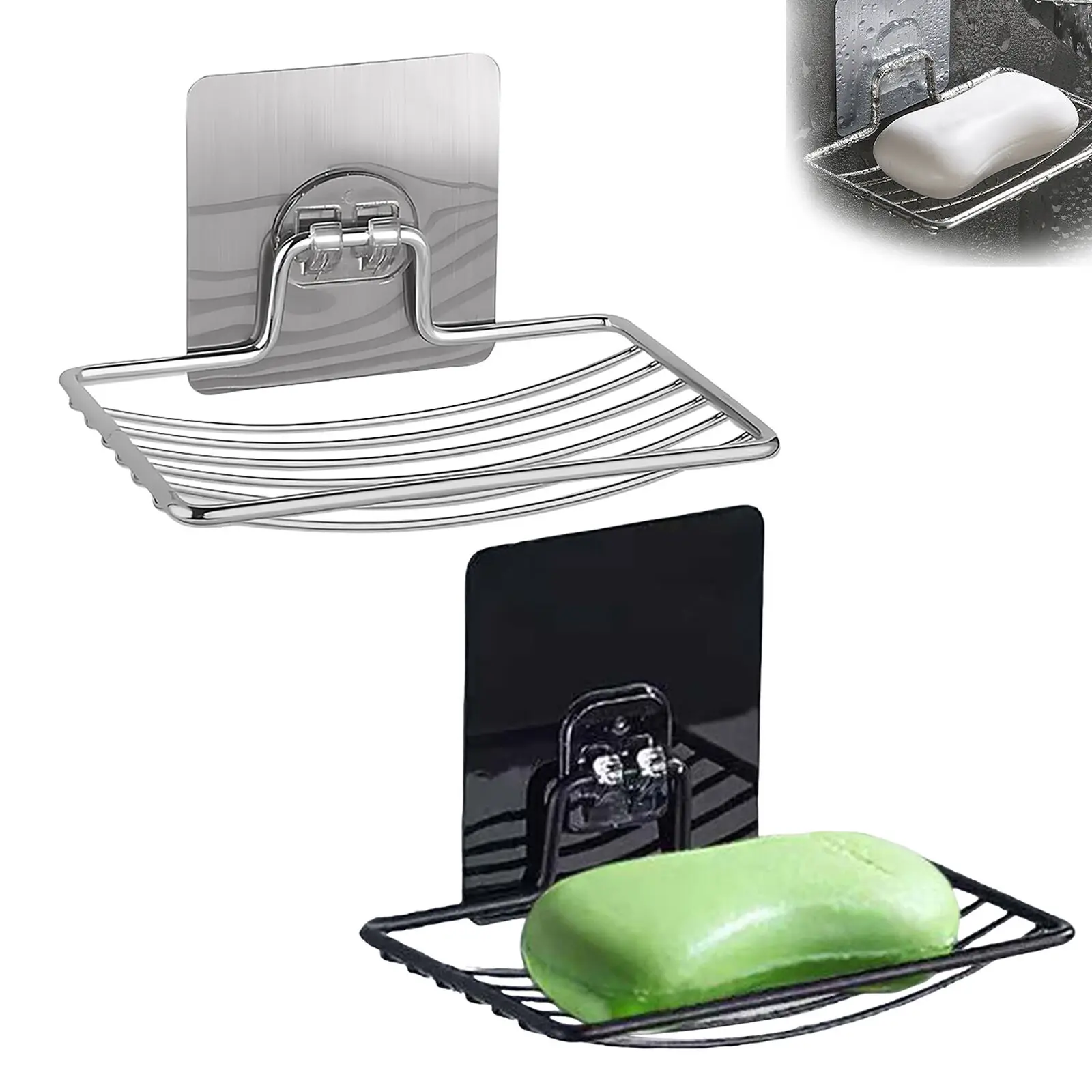 Soap Holder Dish Rack Stainless Steel Wall-Mounted Self-Adhesive for Bathroom Kitchen