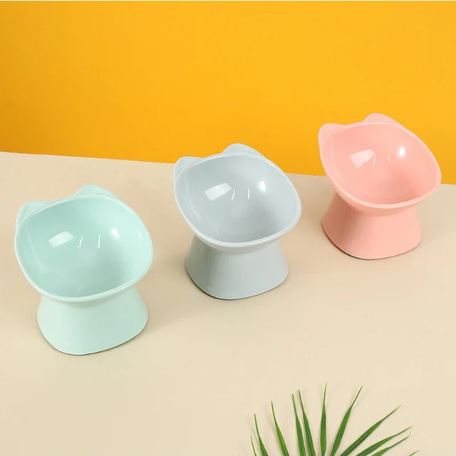 New cat bowl anti-tip feeding and drinking bowl Nordic style square mouth double-ear high-leg cat bowl pet supplies