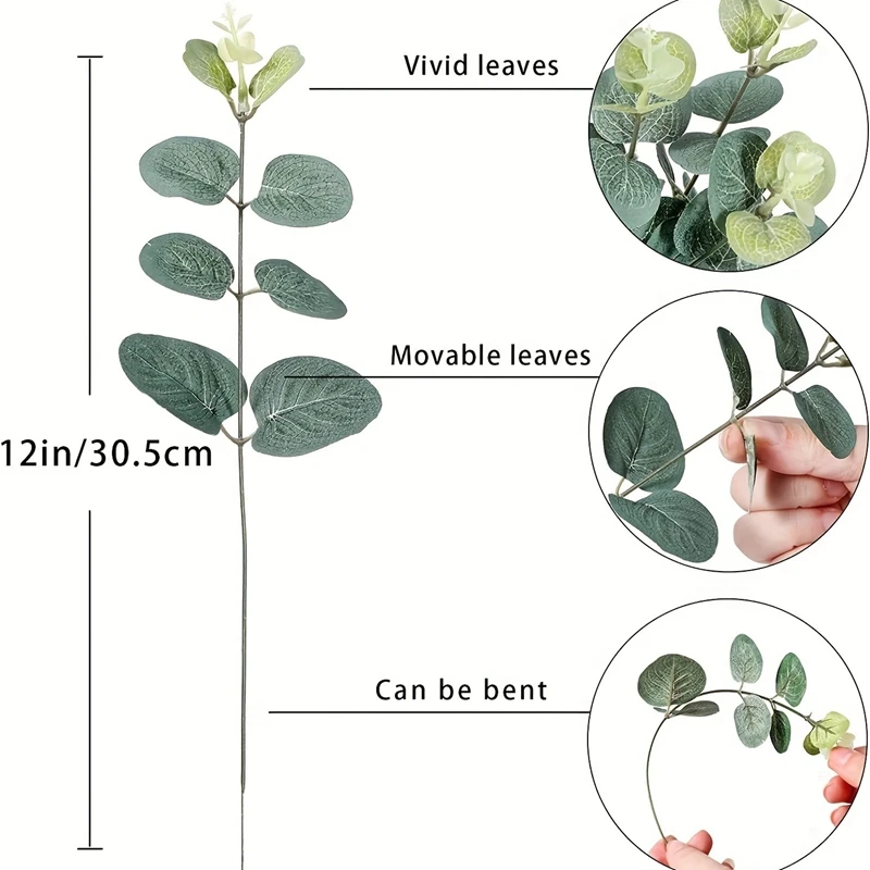Description Picture 4 of item10/20Pcs Eucalyptus Leaves Artificial Plant Bouquet For Home Room Decor Garden Wedding Decoration DIY Wreath Garland Accessories