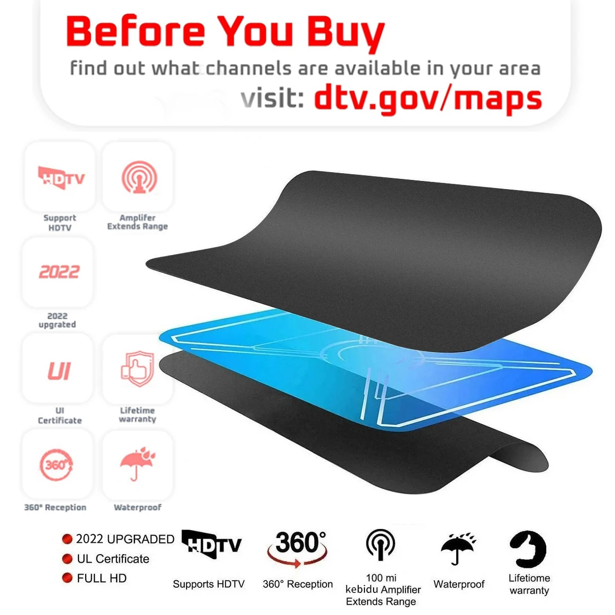 2022 New 4K 25dB Digital DVB-T2 TV Antenna with amplifier Booster 3000 Miles HD 1080P Aerial For Car antenna Indoor Smart TV best indoor tv antenna