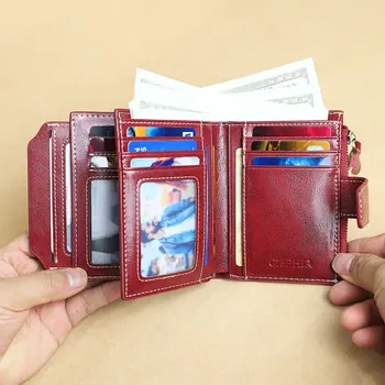 Fahion Women Genuine Leather Wallet RFID Blocking Short Multi Function Large Capacity Zipper Coin Purse Money Clip - Image 3