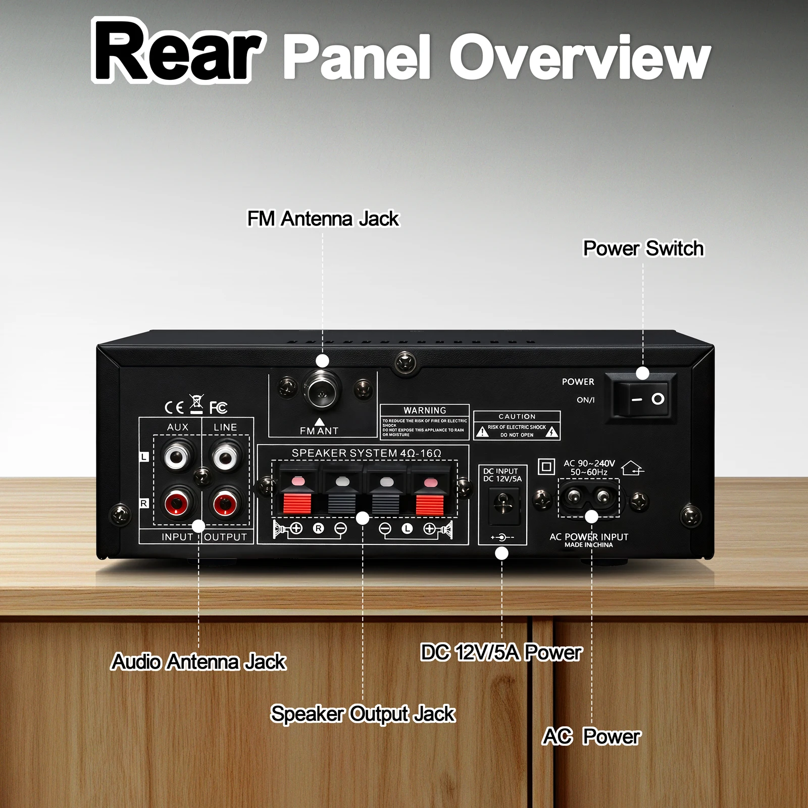 60W*2 Sound Amplifier AK50 HiFi Digital Bluetooth Power Amplifier Channel 2.0 FM