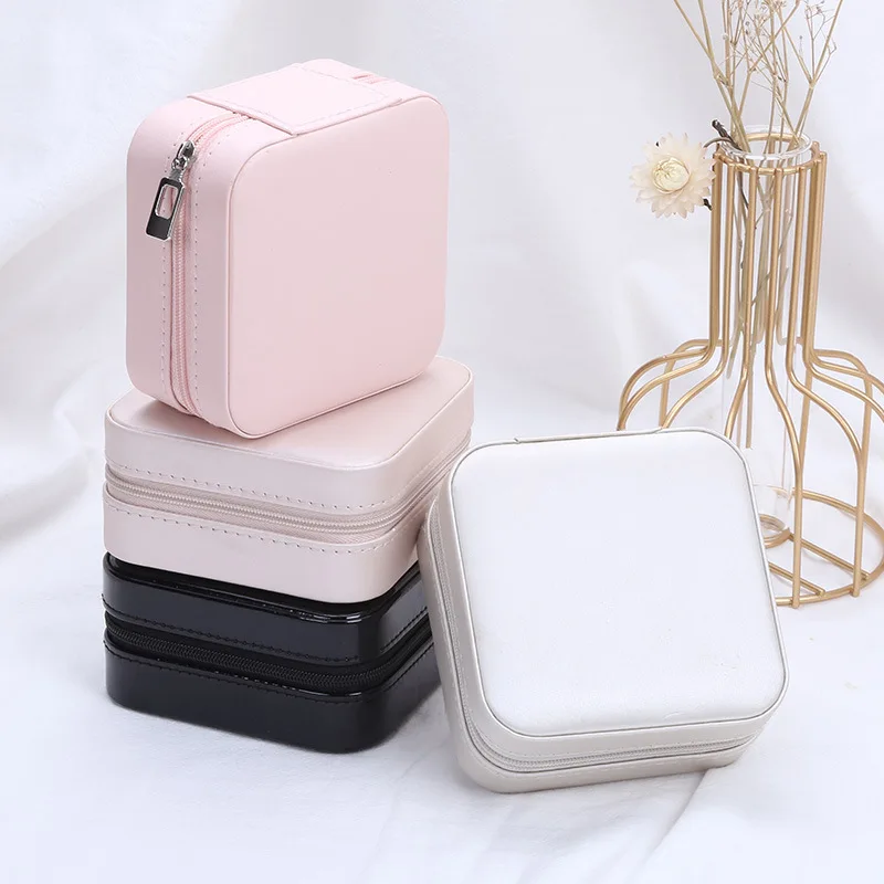 Portable PU Mini Jewelry Box Jewelry Display Travel Jewelry Zipper Case  Boxes