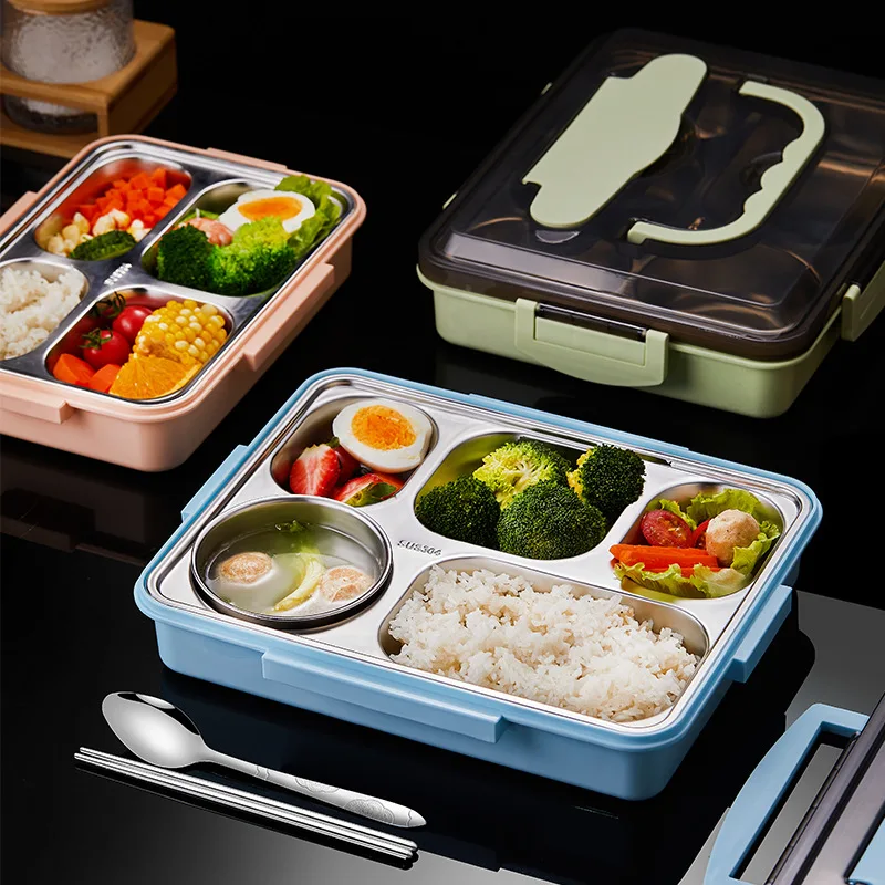 2L Portable Hermetic Lunch Box 2 Layer Salad Lunch Container with 4  Compartments Tray Leak-proof Portable Salad Bowl Tableware - AliExpress