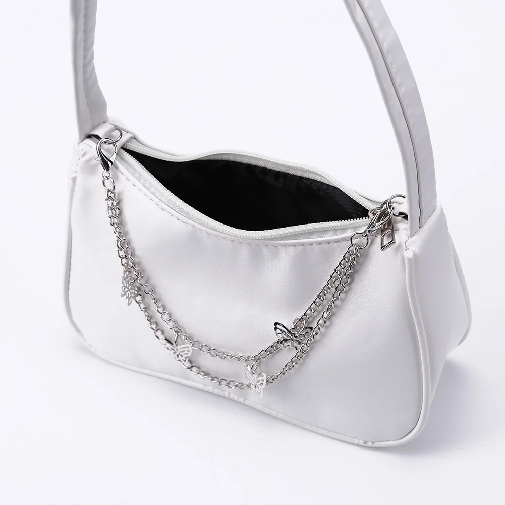 Vintage Butterfly Chain PU Underarm Pouch Pure Color Mini Casual Tote Handbag Designer Luxury Shoulder Bag Women Armpit Bag