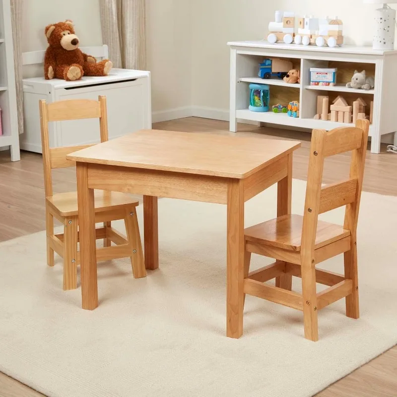 Solid Wood Table and 2 Chairs Set - Light Finish Furniture for Playroom 6