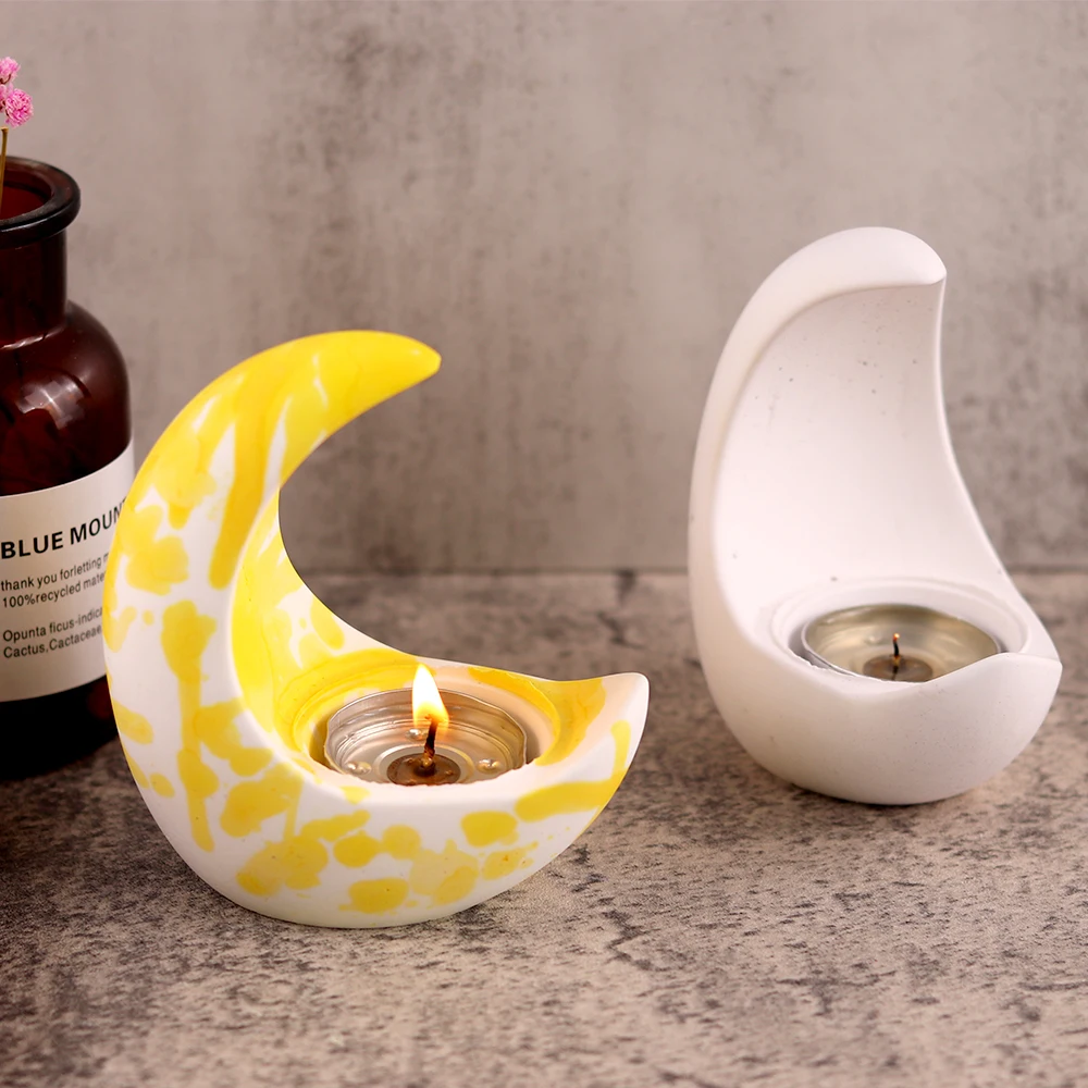 Moon Concrete Candle Holder Silicone Mold DIY Candlestick Plaster Mould