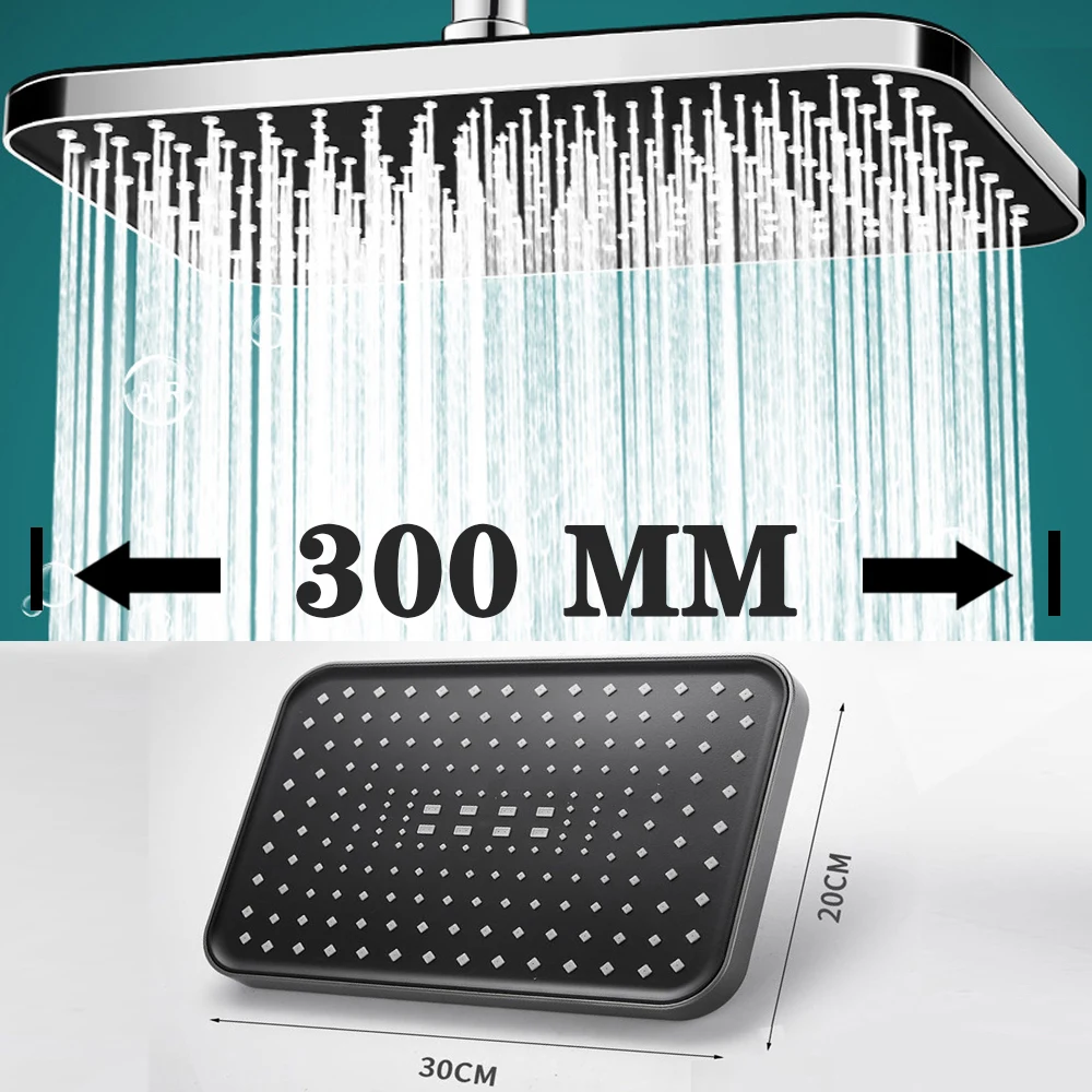

Large Flow Supercharge Rainfall Ceiling Mounted Shower Head Set Silver Big Panel 4 Modes High Pressure Massage Bathroom Shower