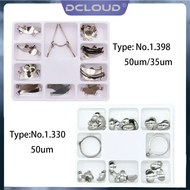 1 Set Dental Matrix Sectional Contoured Metal Matrices Bands Clip Contoured System Clamps Tooth Filling Material Restoration