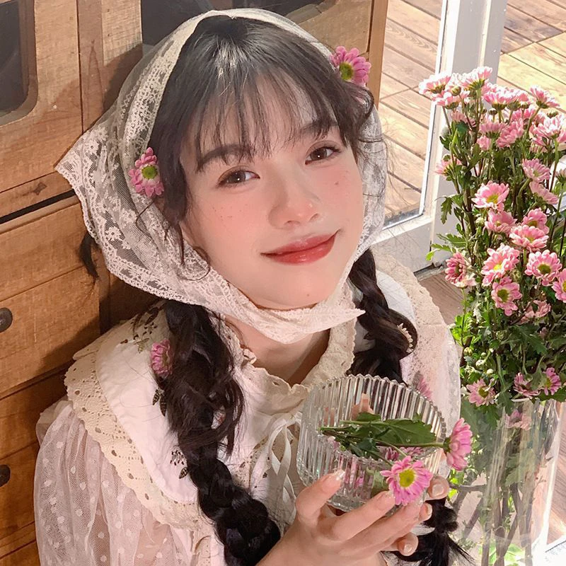 여름 레이스 삼각형 머리 스카프, 여성용 모자, 한국 스카프 머리띠, 헤어 액세서리, 스위트 터번 히잡