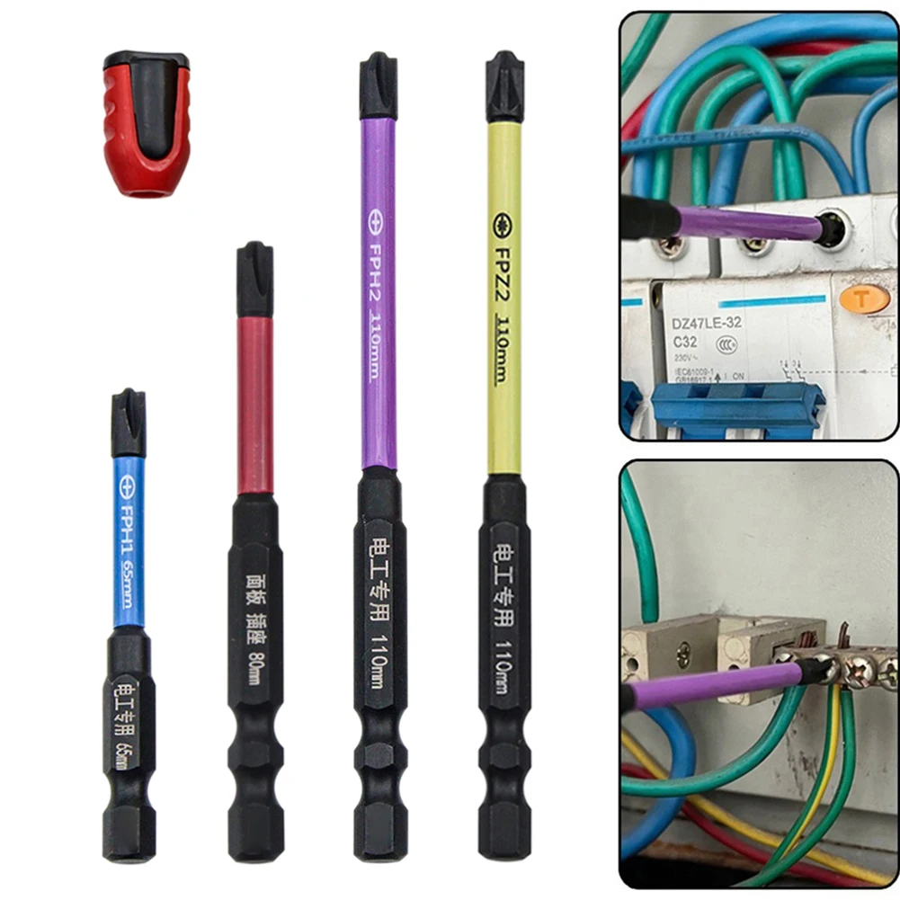 

5pcs 65-110mm Magnetic Special Slotted Cross Screwdriver Bit Phosphating Rust Proof Bit With Magnetic Ring For Electrician