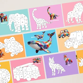 Autocollants 3D Puzzle Kits d'Artisanat DIY Collages d'Animaux 5 Thèmes Cadeau Rentrée des Classes Kit Créatif Éducatif 9 Pièces avec Pinces
