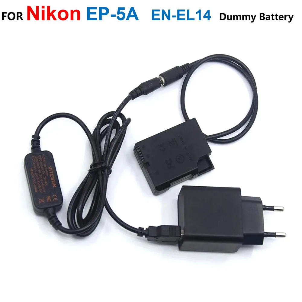 

EP-5A EN-EL14 Dummy Battery+USB Power Cable+Charger Adapter For Nikon P7100 P7800 D3200 D3300 D3400 D5100 D5200 D5300 D5500