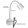 AC100-240V Silver 3W 3000K 4000K 6000K LED Reading Lights with EU USA Plug for Bed Headboard Desk Aluminum Goosene wall lamp 2