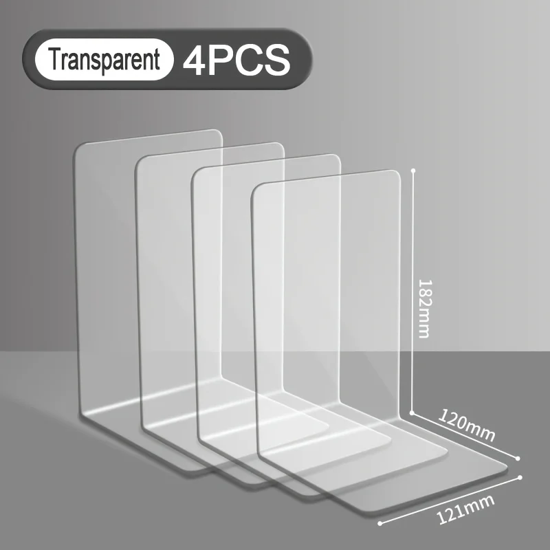 4/6pcs Transparent Acrylic Bookends Stand Bookshelf Desktop Decorative Storage Rack Bookend Book Holder School Stationery 3