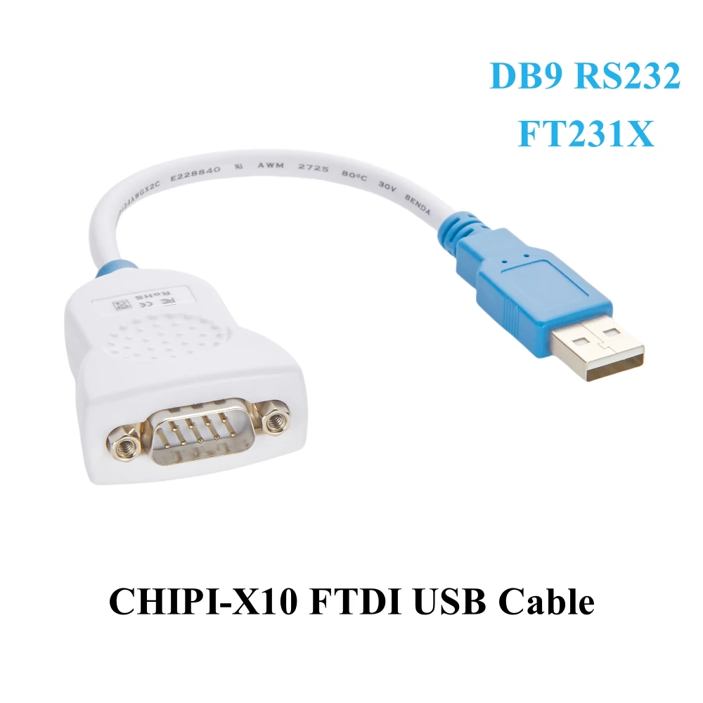 CHIPI-X10 FTDI USB Cable USB A to DB9 RS232 Serial Converter with
