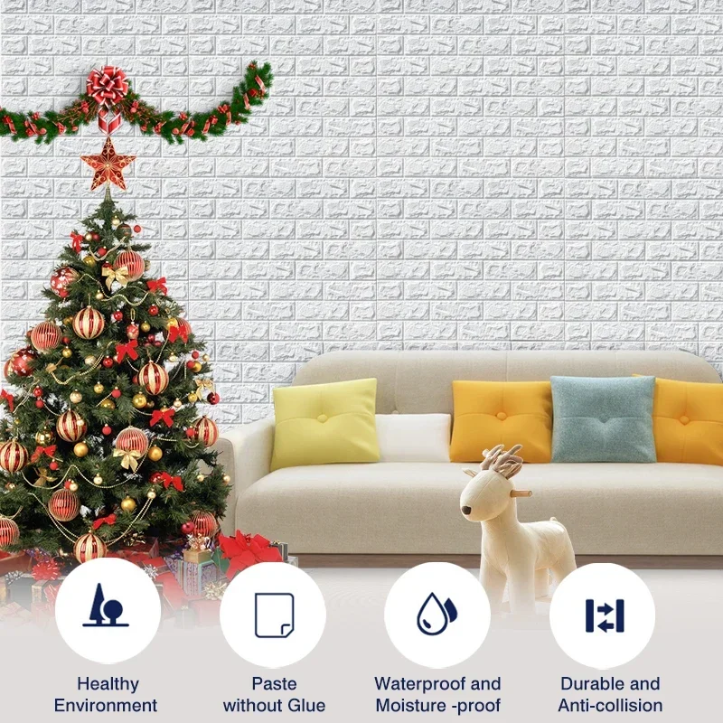 

10pcs 3D Wall Sticker Imitation Brick Bedroom Christmas Home Decoration Waterproof Self Adhesive Wallpaper for Living Room