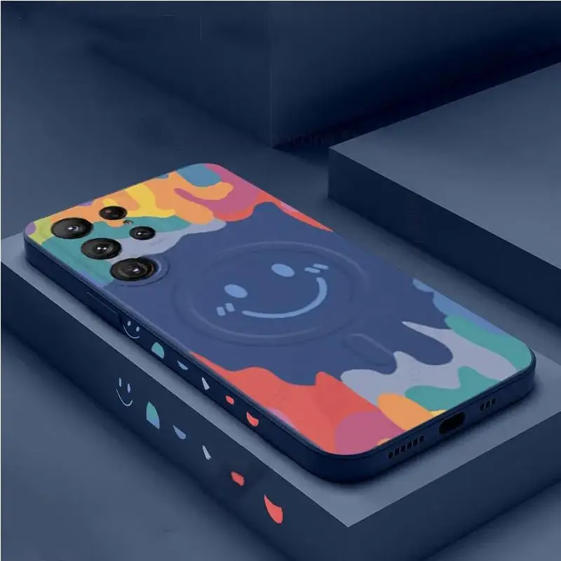 Per Custodia In Silicone Magsafe Funda Per Samsung S23 Ultra 5G Graffiti Smile Magsafing Cover Per Galaxy S22 Ultra S23 Plus Soft Coque