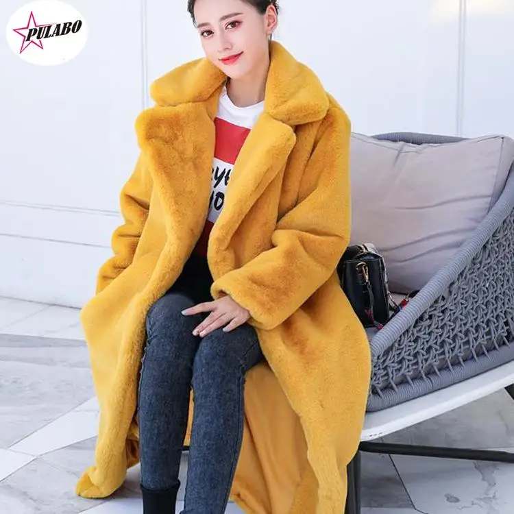 

Winter Women High Quality Faux Rabbit Fur Coat Luxury Long Fur Coat Loose Lapel OverCoat Thick Warm Plus Size Female Plush Coats