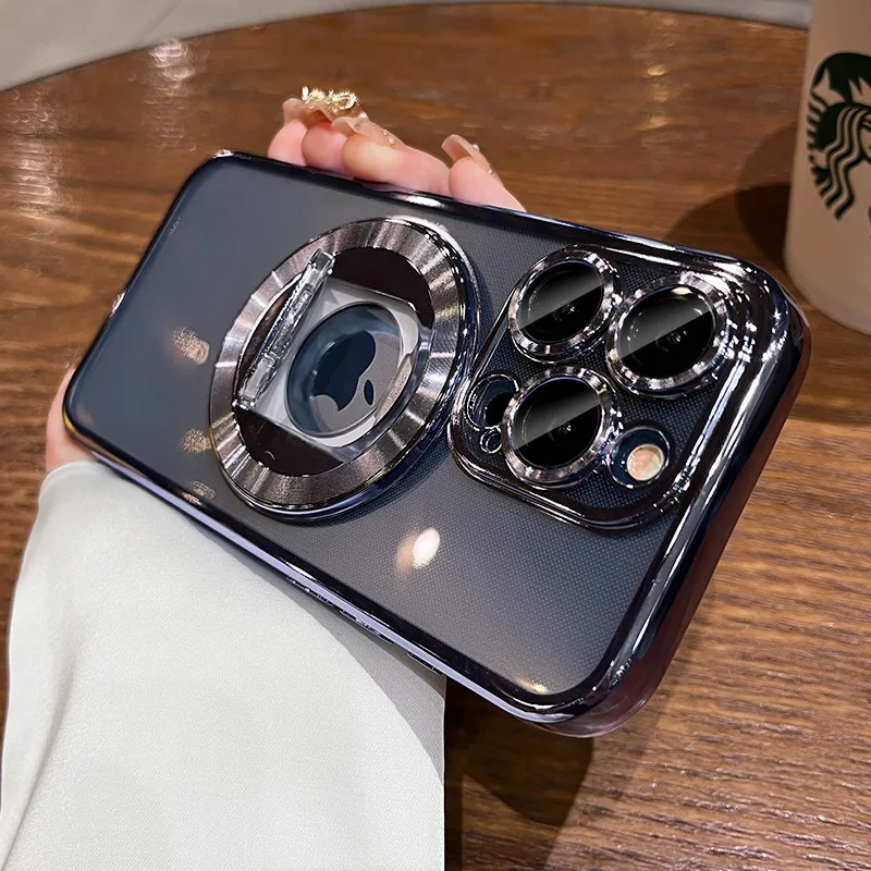 thumbnail image 1 of Soft TPU Plating Magsafe Phone Cases for iPhone 11 12 13 14 15 Pro Max 15 Plus Magnetic Ring Holder Case for iPhone 15Pro Cover, 1 of 5
