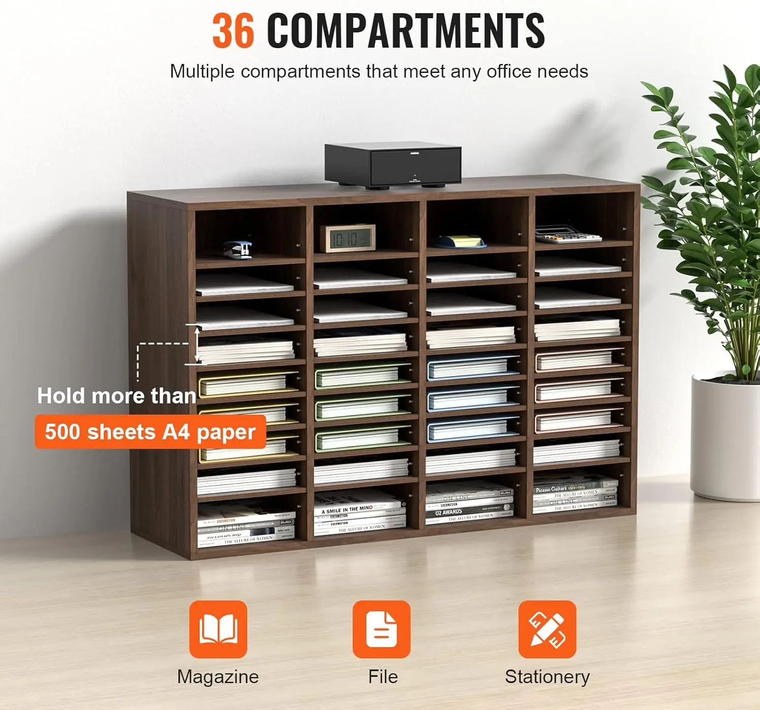 Vevor Literature Organizers, 36 Compartments Office Mailbox With Adjustable Shelves, Wood Literature Sorter 39.3X12X26.8 Inches 4