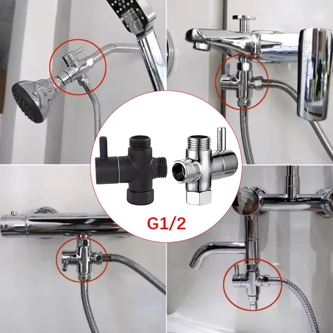 มาตรฐาน Universal G1/2in 3Way วาล์วเปลี่ยนทิศทาง T-Adapter สําหรับห้องน้ําฝักบัวก๊อกน้ําแยกน้ํา 1/2 "อุปกรณ์เสริมหัวฝักบัว 1