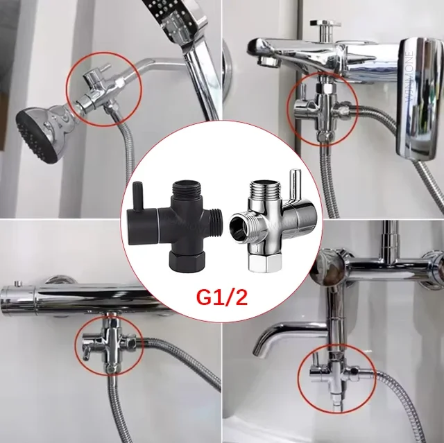 มาตรฐาน Universal G1/2in 3Way วาล์วเปลี่ยนทิศทาง T-Adapter สําหรับห้องน้ําฝักบัวก๊อกน้ําแยกน้ํา 1/2 "อุปกรณ์เสริมหัวฝักบัว 1