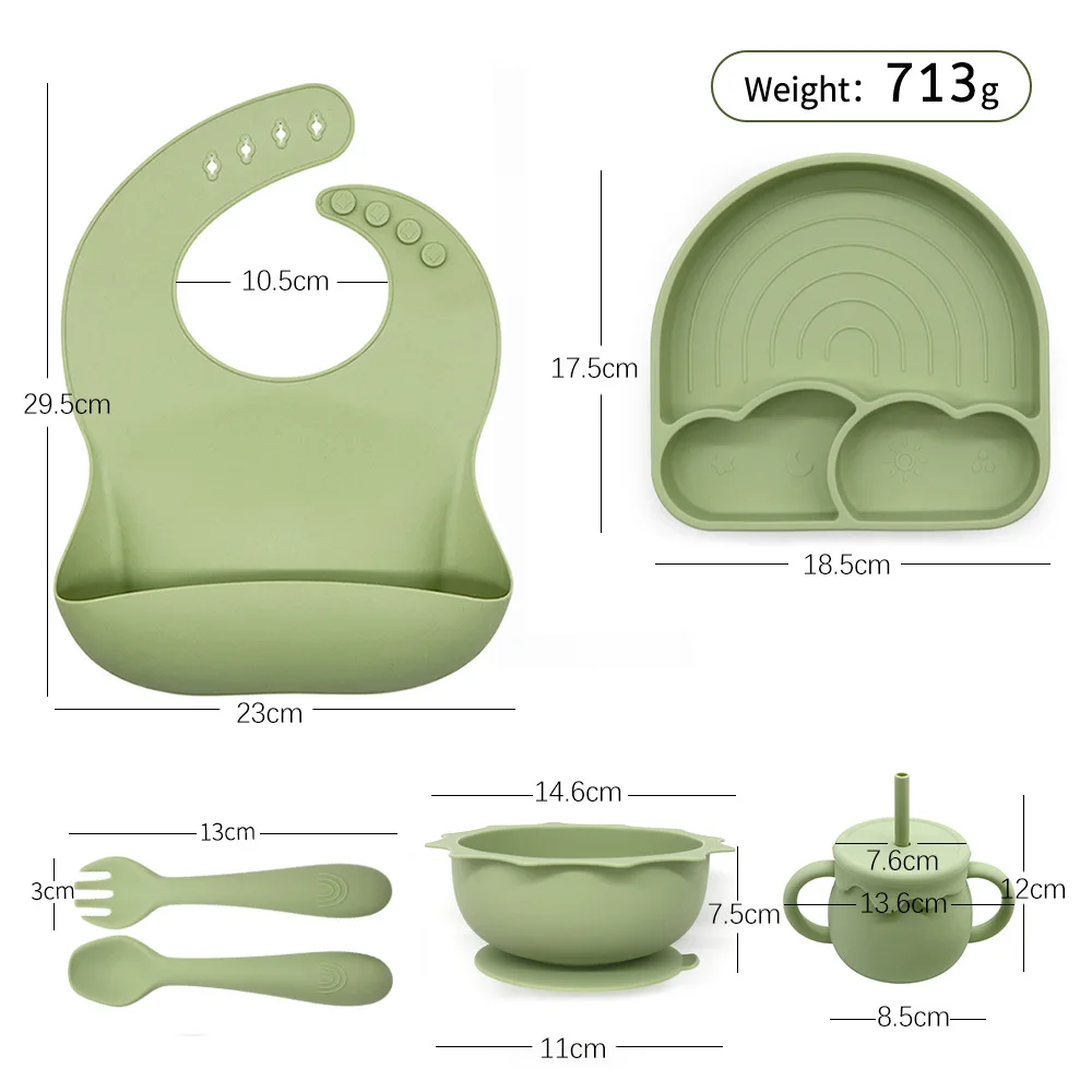 4/5/6 PCS Baby Bibs Cartoon Sucker Bowl Plate Cup Spoon Fork utensilios Sets BPA Free Children's tableware Dishes baby stuff 6