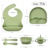 4/5/6 PCS Baby Bibs Cartoon Sucker Bowl Plate Cup Spoon Fork utensilios Sets BPA Free Children's tableware Dishes baby stuff 6