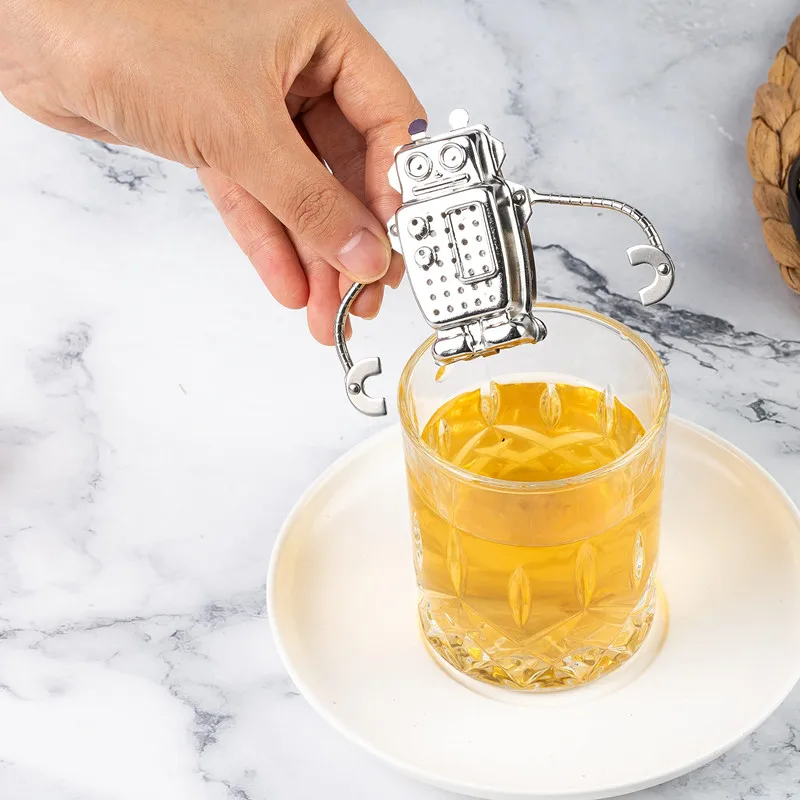 Description Picture 2 of itemTea Infuser Stainless Steel Robot Tea Strainer with Chain and Drip Tray Loose Leaf Tea Infuser for Black Tea Filter Reusable