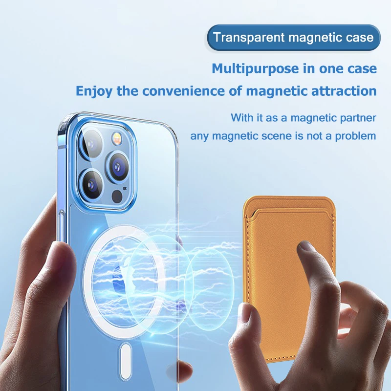 Original For Magsafe Magnetic Clear Cases For Apple iPhone 15 14 13 12 11 Pro Max Plus Mini XR XS Max Leather Wallet Accessories