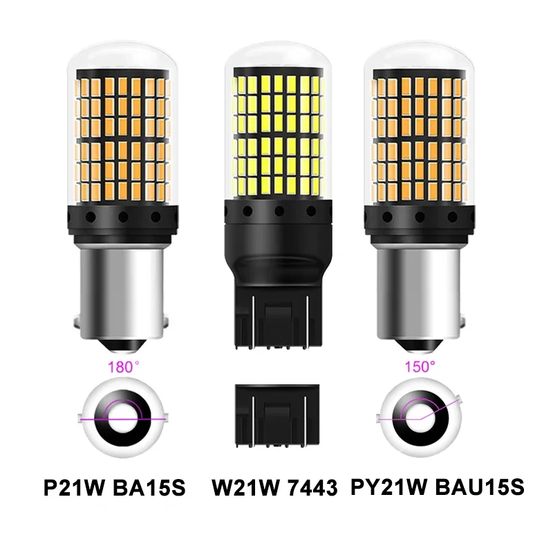 2 PCS P21W 1156 BA15S BAU15D LED   극ũ  õ 7443 W21W    12V 144-3014SMD  Ʈ