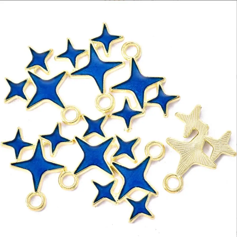 100PCS 17*14mm 6 Color Alloy Metal Drop Oil mother child Stars Charms KC Gold Pendant For DIY earrings Necklace Jewelry F0239